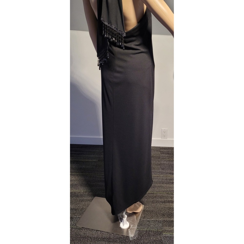 Scene Ladies Black Elegant Long Dress Size 7/8 With Beading Accent and V Hem - Picture 8 of 9